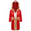 Kids Boys Boxing Robe Thai Kickboxing Costume Long Sleeve Open Front Hoodie Cloak with Belt Workout Sports Fitness Joggers