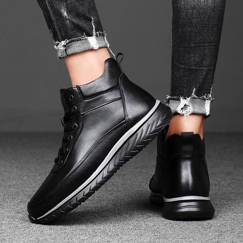 Fashion Lace-Up Men Winter Plush Snow Boots Mens Fashion Sneakers Genuine Leather Male Basic Boots Handmade Men's Low Top Casual Shoes