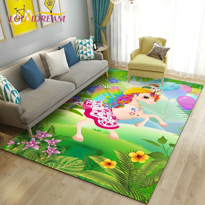 3D Cartoon Cute Unicorn Area Rug,Carpet Rug for Living Room Bedroom Sofa Doormat Kitchen Decoration,Kid Play Non-slip Floor Mat
