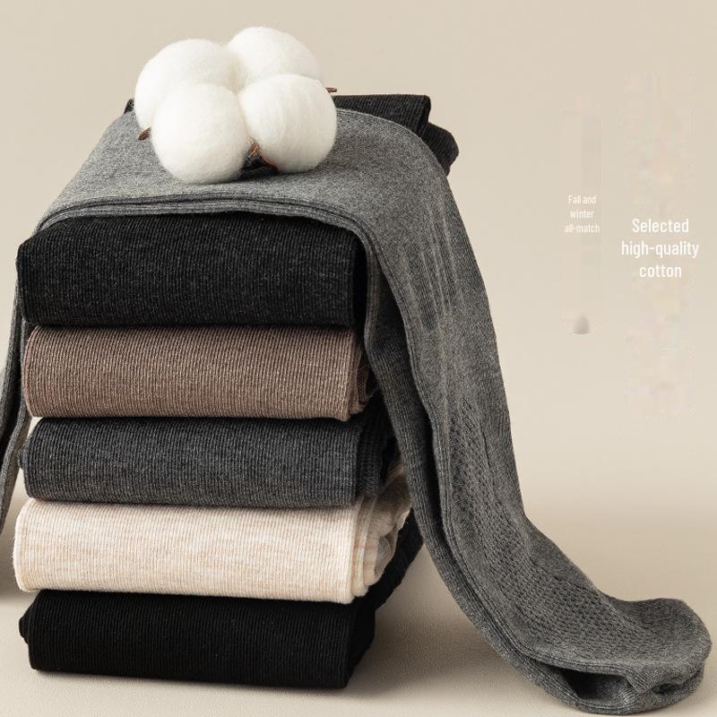 Бежевые женские черные хлопковые леггинсы - Готовые к зиме, Эффект голых ног, Плотные колготки