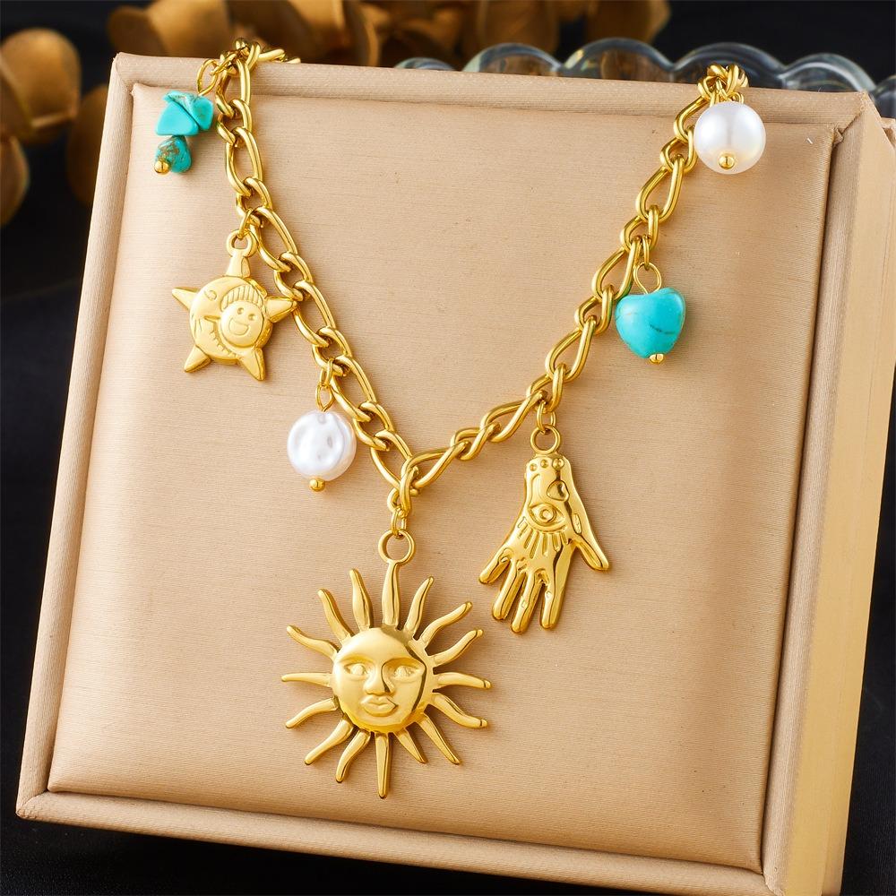 Metal Chain Ocean Pendant Necklace Vintage Multilayer Pearl Necklace Eyes of Demon Necklace  Party