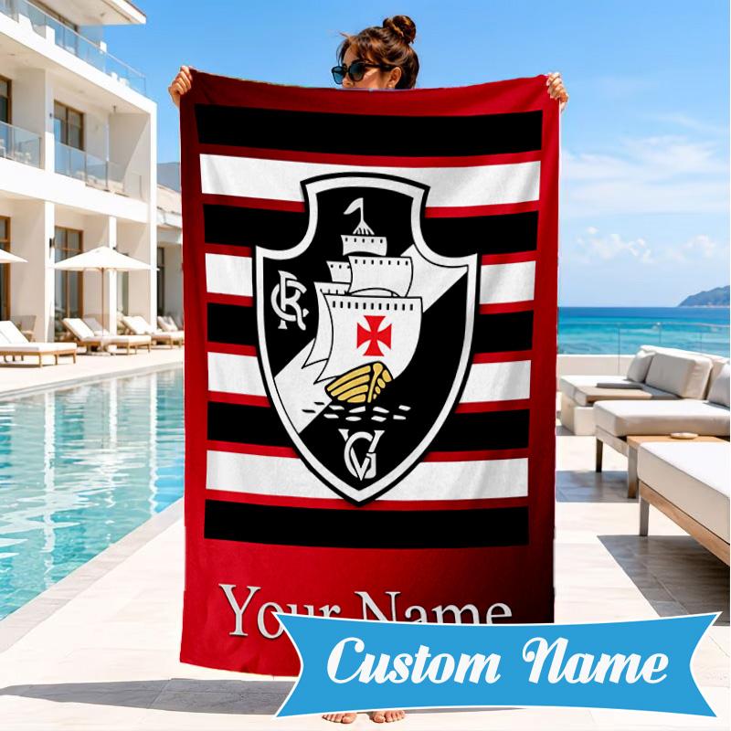 Custom Name Vasco Da Gama Crest Personalized Microfiber Beach Towel, Quick-Dry, Ideal for Summer Travel, Beach Essential, Swimming