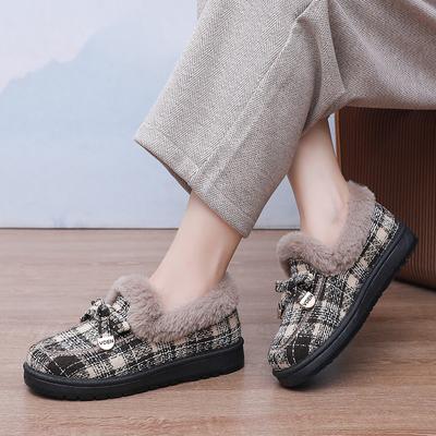 Зимние женские мокасины с меховой подкладкой, мокасины на платформе, домашняя обувь для отдыха на открытом воздухе, женские толстые теплые плюшевые удобные нескользящие мокасины