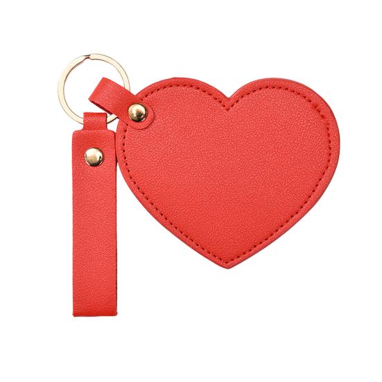 Зеркало для макияжа в форме сердца, водонепроницаемое, из искусственной кожи, зеркало для туалетного столика, брелок, портативное дорожное, ручное косметическое зеркало для женщин, подвеска для сумки