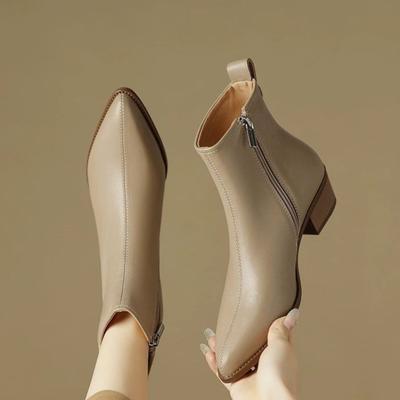 Кожа Элегантные Ботильоны на Среднем Каблуке с Острым Носком Женская Короткая Обувь Водонепроницаемые Женские Ботильоны Осень Зима Y2k Сапог