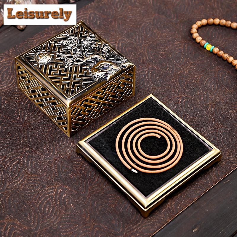 Antique Zinc Alloy Square Incense Burner Heart Sutra Plate Censer Burner Holder Aromatherapy Furnace Tea Room Study Tea Ceremony