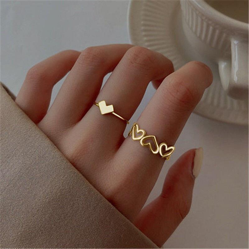 Gold Silver Color Couple Rings Set Heart Butterfly Shaped Women's Ring Fashion Love Jewelry for Women Girls Gift Punk Alloy Ring