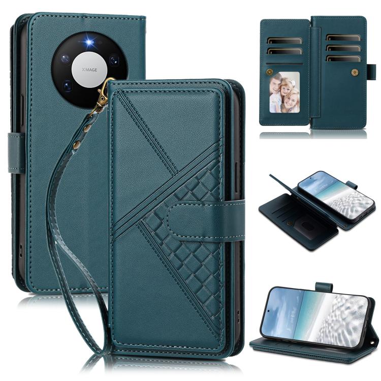 Embossed Secure Clasp 9-Card Slot Vegan Leather Phone Case with Wrist Strap