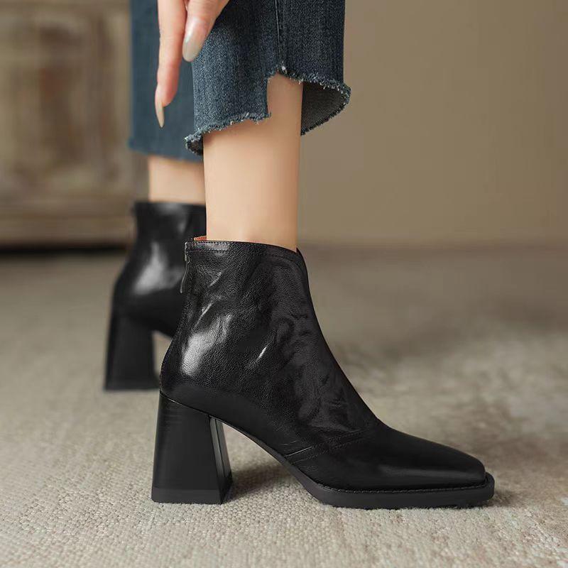 Fashion Aphixta Luxury Leather Women Ankle Boots Plush Warm Zipper Close Modern Boots High Heels Shoes Woman Boats Botines Para Mujeres