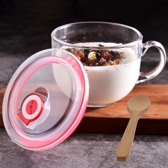 Стеклянная кофейная кружка с крышкой 480 мл, прозрачная чашка для овсянки, термостойкая миска для супа