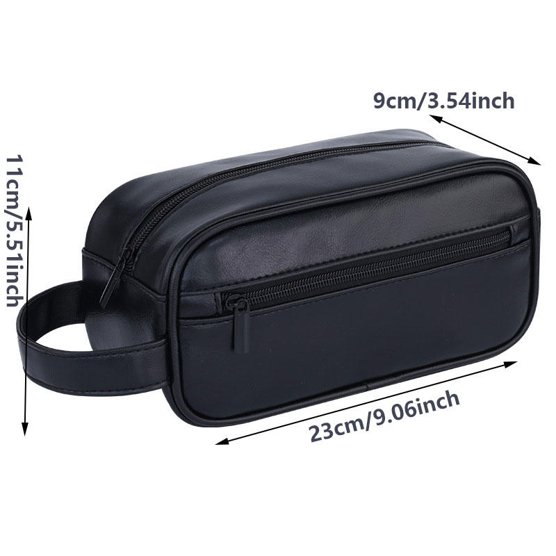 Men PU Wash Bag Travel Business Trips Portable Cosmetic Bag Large Capacity Multi Pocket Design Handheld Wash Bag