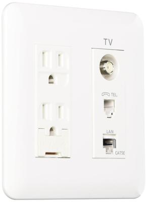 Cosmo Series Wide 21 встраиваемая мультимедийная розетка с заземлением, двойная розетка с клеммой заземления, защитный столб, 2 жилы, белый WTF34363W TV/High