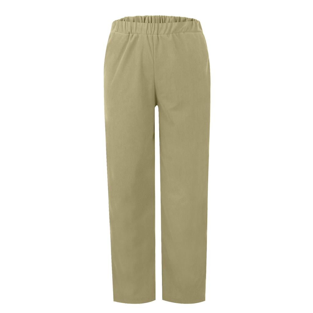 Женские повседневные однотонные прямые повседневные брюки с эластичной резинкой на талии и карманами