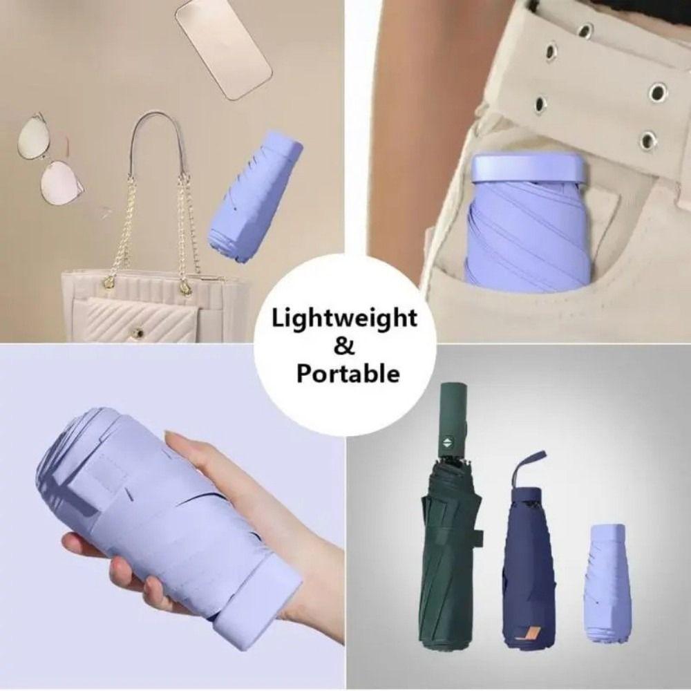 Mini Sun Umbrella 6 Fold Pocket Parasol Compact Capsule Folding Umbrella Travel Essential