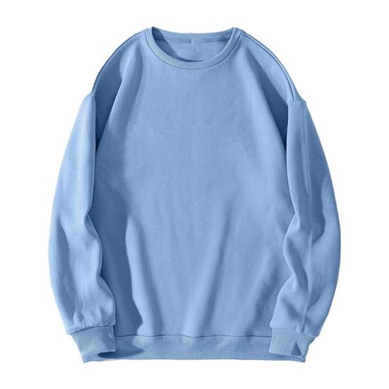 Мужской пуловер с круглым вырезом и длинными рукавами на осень и зиму, однотонный свободный крой с флисовой подкладкой, повседневные топы, уличная одежда