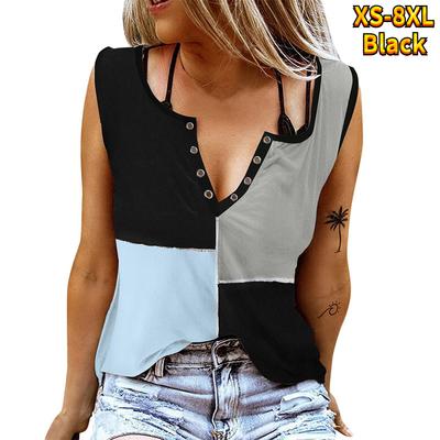 Женские майки, сексуальные летние топы без рукавов с v-образным вырезом, жилет с 3D принтом, черные и синие квадратные топы