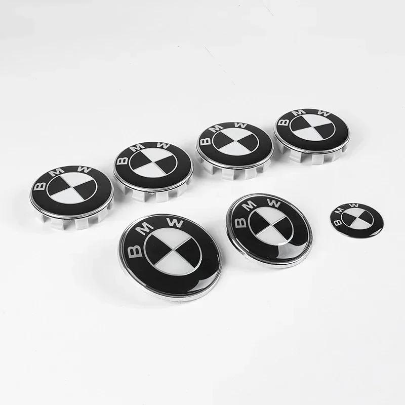 AWROY1 7pcs Applicable to BMW car badge logo front hood logo 82mm+ rear logo 74mm+ wheel cover 68mm+ steering wheel sticker 45mm.