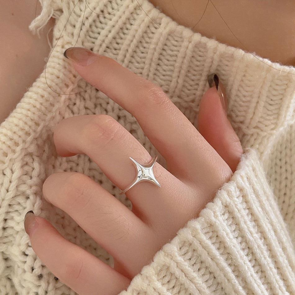 925 Sterling Silver Rings For Women Geometric Fine Jewelry Finger Adjustable Gold Interware CZ Ring For Party Birthday Gift