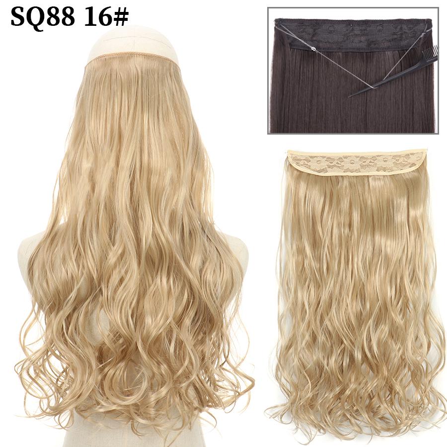 MISS WIG Synthetic Invisible Fish Wire No Clip Wavy Hair Extensions Long Hairpiece Natural Black Brown Blonde for Women Fake Hair Piece