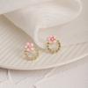 Temperament Sweet Pink Flower Earrings Women's Summer Ins Wind Pearl Diamond Round Stud Earrings