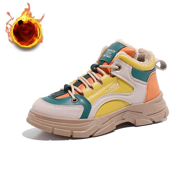 Зимние ботинки для женщин, короткие ботинки на толстой платформе, со шнуровкой, с подкладкой из искусственного меха, женские нескользящие теплые кроссовки для ходьбы с флисовой подкладкой