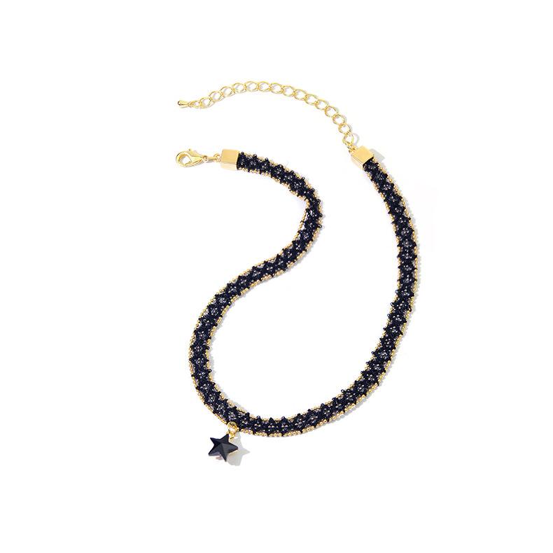 Женское черное колье-колье с черной цепочкой и подвеской в ​​форме пентаграммы в виде звезды, ожерелье с воротником