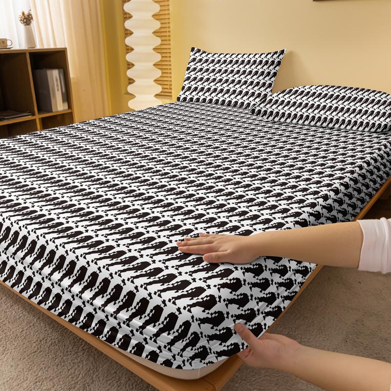 Black 1 Vertical Patterned Frosted Bedsheet, Bedroom Printed Bedspread, Bedding Excluding Pillowcases