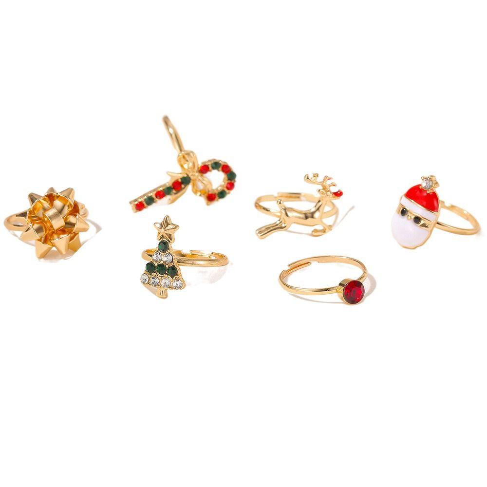Happy New Year Elegant Charming Ornaments Santa 6pcs/set Christmas Jewelry Elk Women Ring Cartoon