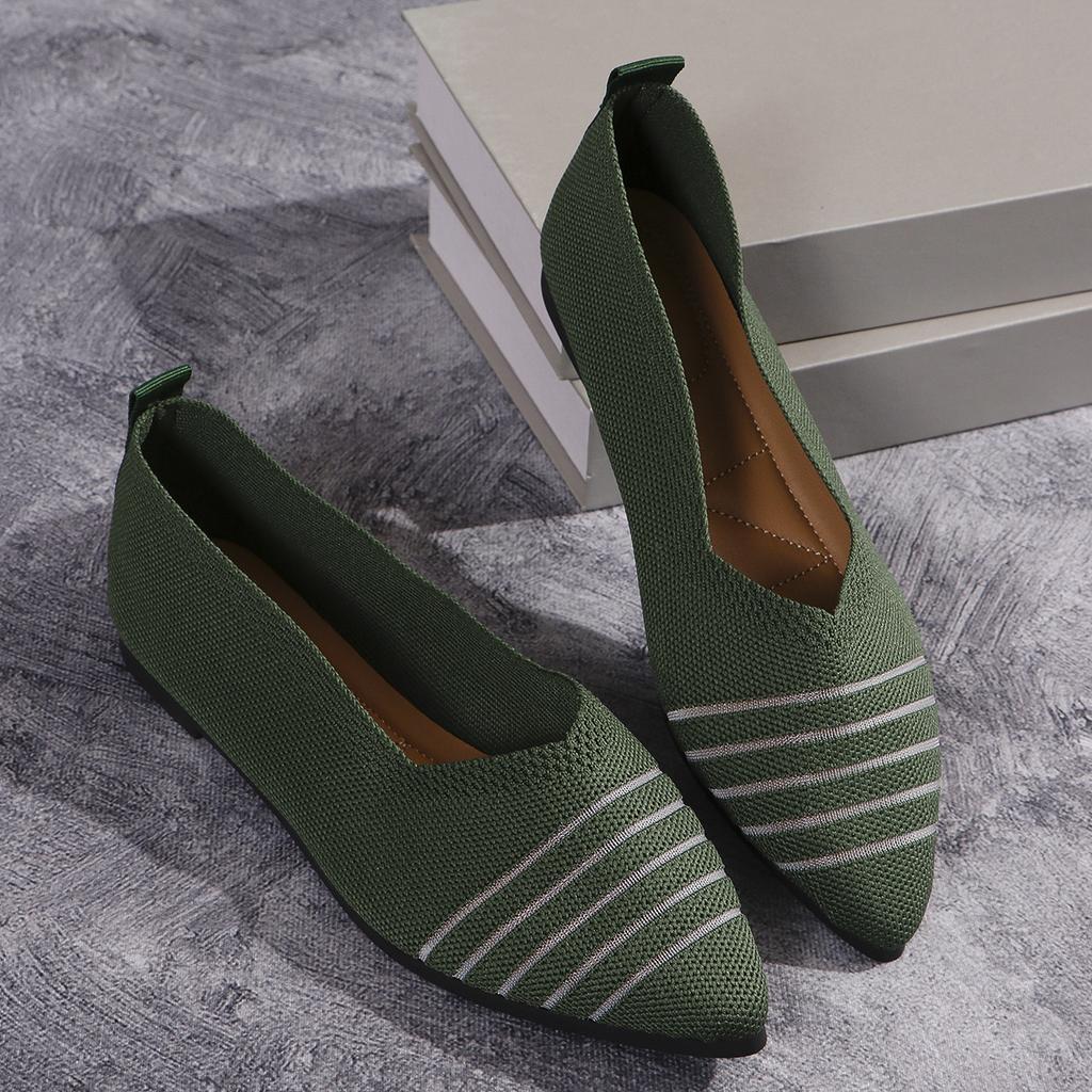 Новые модные женские туфли на плоской подошве с острым носком, однотонные трикотажные туфли без застежек, повседневные дышащие балетки для женщин, туфли на плоской подошве, женские мокасины