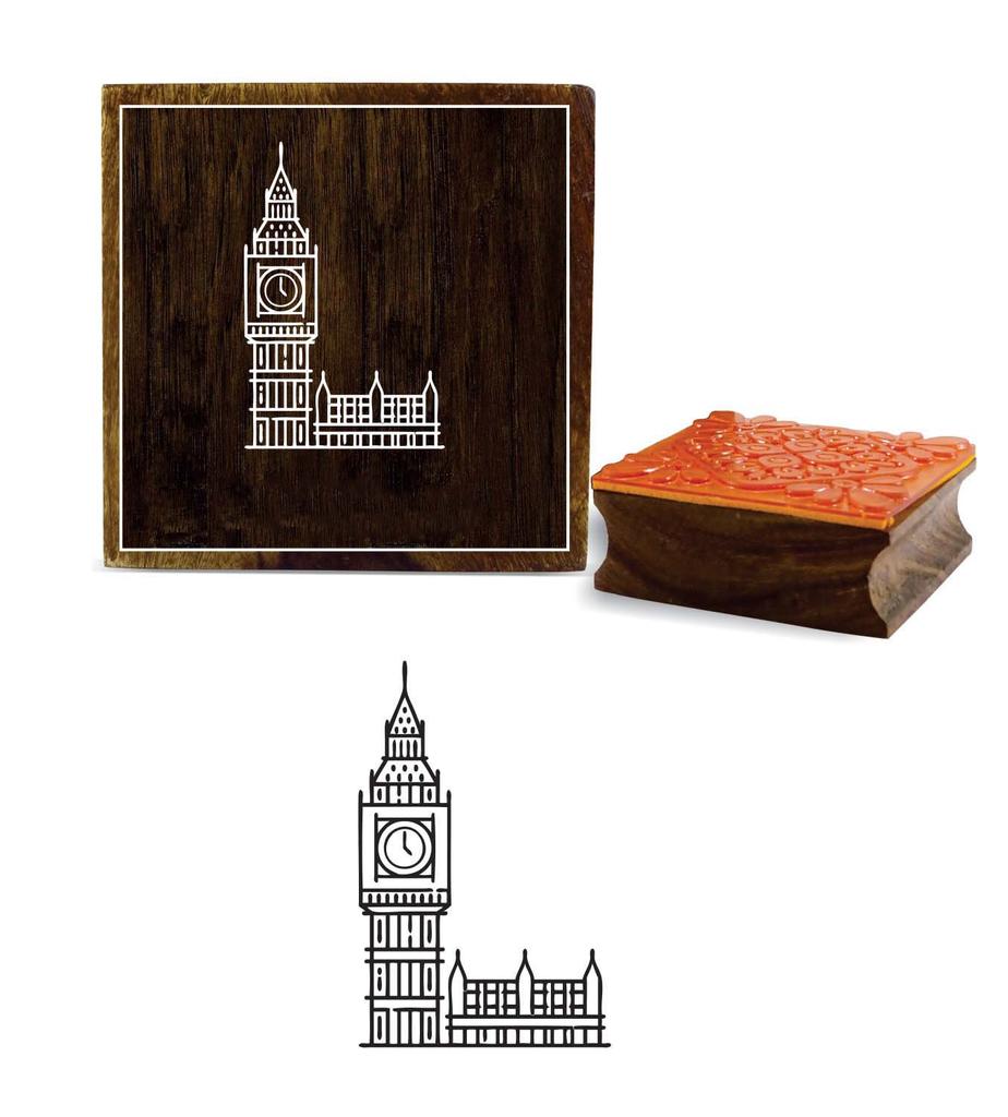 Printtoo Коричневый деревянный резиновый ремесленный текстильный квадратный штамп Биг-Бен шаблон штампы-2 x 2