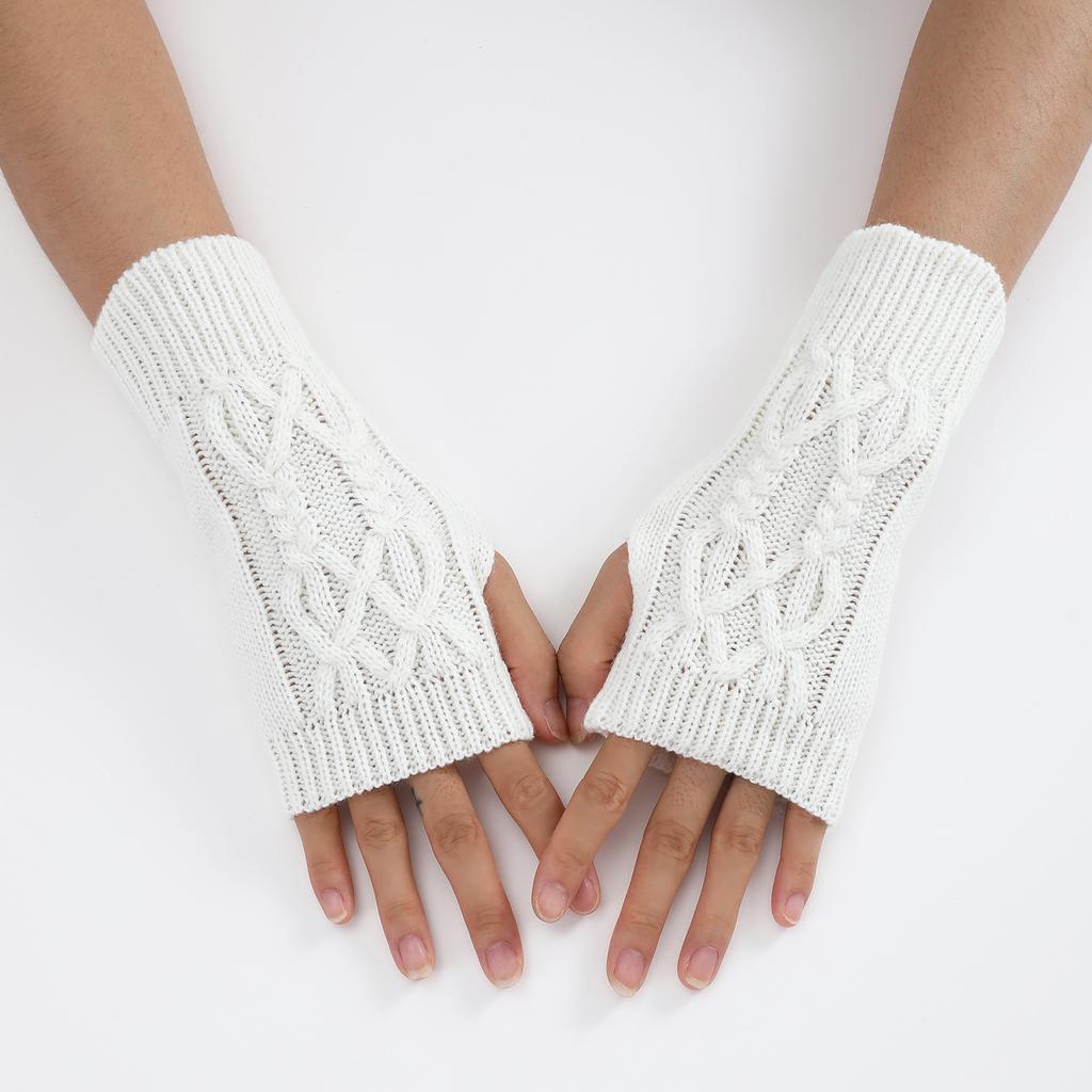 Warm Wool Fingerless Wrist Gloves Women Winter Knitted Half Finger Arm Cover Long Sleeve Gothic Crochet Twist Pattern Mittens