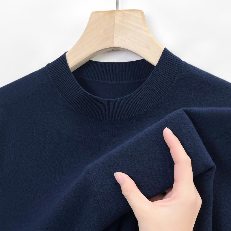 Men's Slim Fit Short-Sleeve Knitwear Versatile Half-High Neck Base Layer for Business Casual