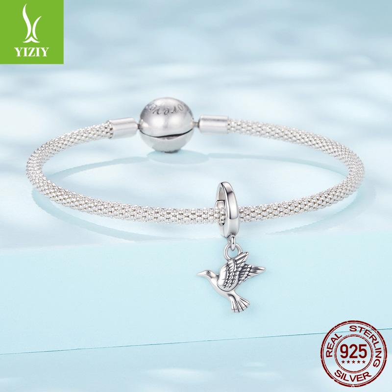 Animal Peace Pigeon Open And Close Button Pendant Simple S925 Sterling Silver Pigeon Bracelet Beaded Accessories