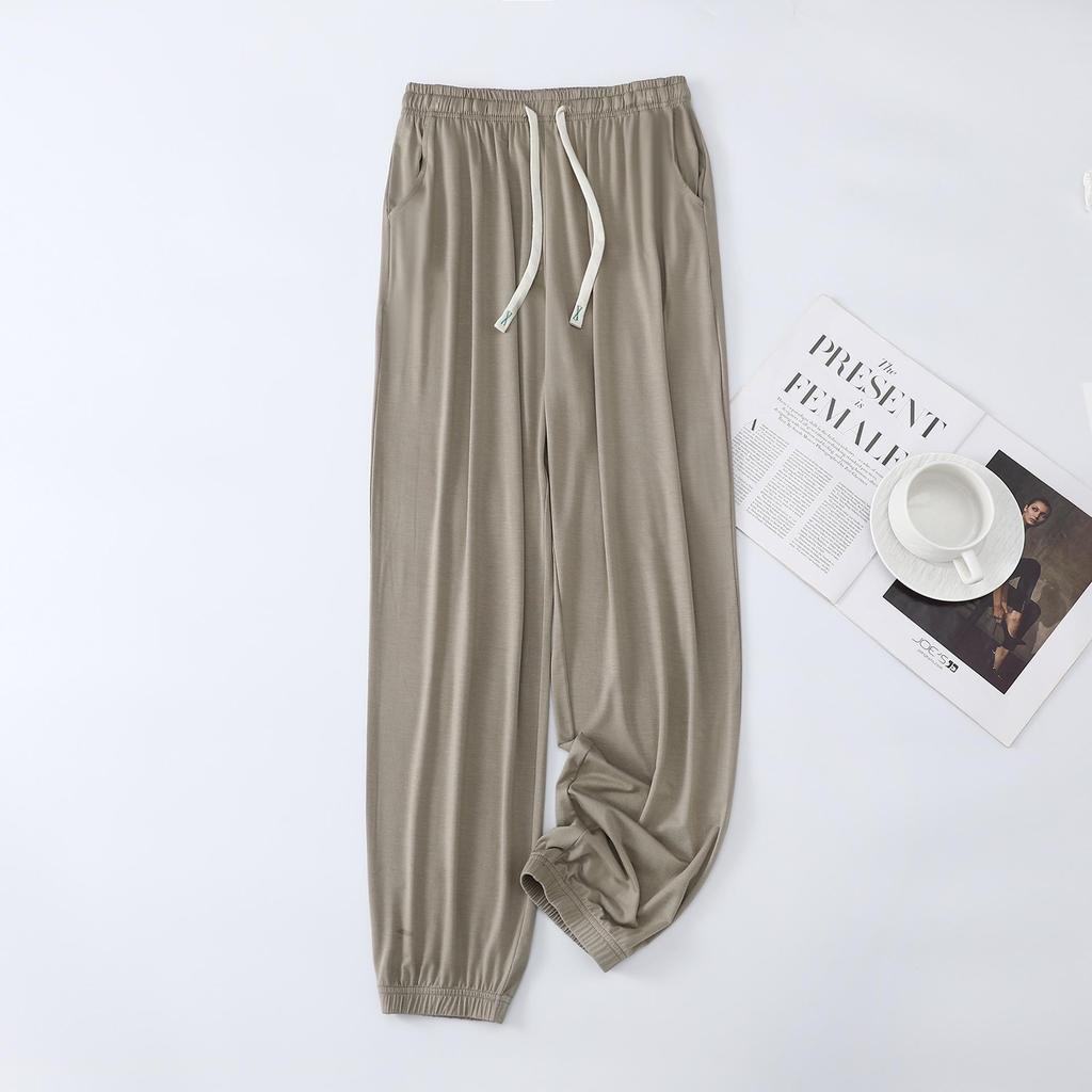 "Men's Summer Modal Ice Silk Thin Trousers: Large Size, Anti-Mosquito, Air-Conditioning Home Pajamas"