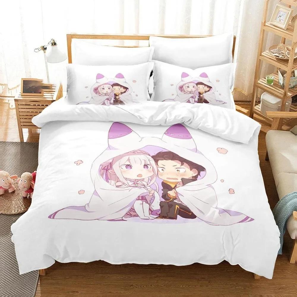 3D Печать Аниме Re Zero Рем Рам Эмилия Уютное Одеяло Пододеяльник Наволочка Комплект Постельного Белья Спальня Декор Домашний Текстиль