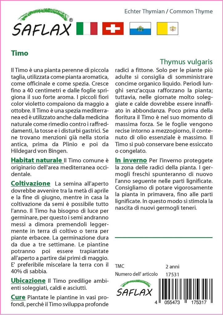 SAFLAX Garden in the Bag - Тимьян обыкновенный - 200 семян - С субстратом в подходящем стоячем пакете - Тимьян обыкновенный