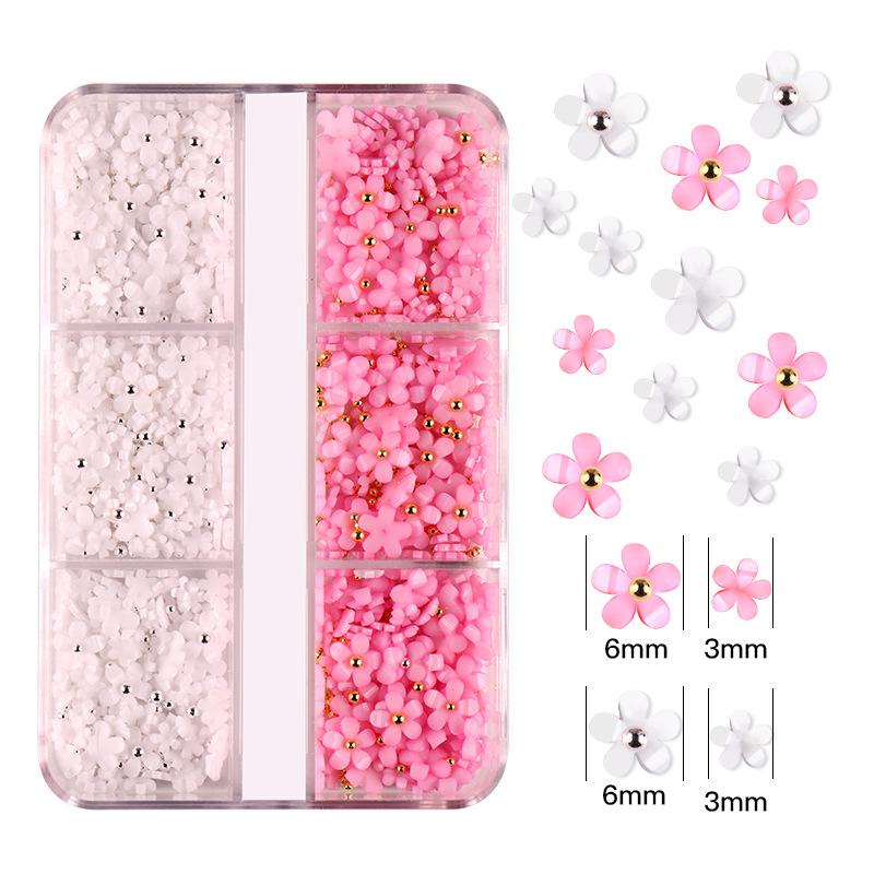 6 Grid Nail Art Jewelry Three-Dimensional Abs Resin Five-Petal Flower Nail Art Jewelry Mixed Color Mixed