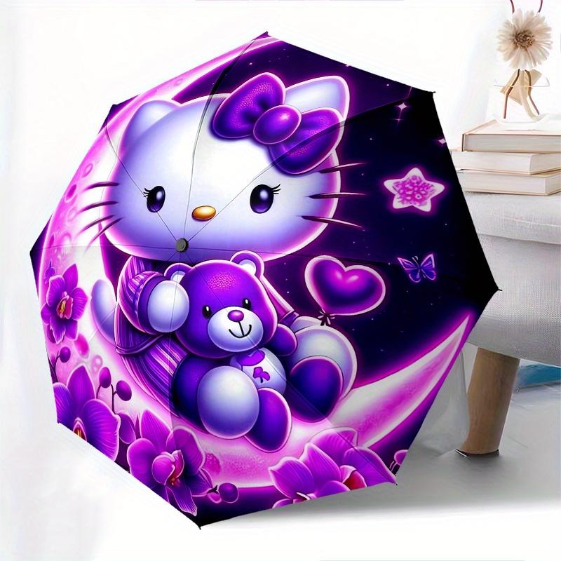 Hello Kitty,Moonlit Night Automatic Folding Umbrella-Simple 8-Rib Design, Bright Cartoon Pattern, Durable Iron Frame, Suitable For Travel, O