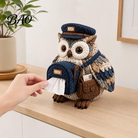 DIY Tissue Box Cover Kit Kit, Owl Shape, Soft Textures Patchwork Jungle Animal Craft Sewing Handmade for Handicraft Enthusiast Beginners Woodland