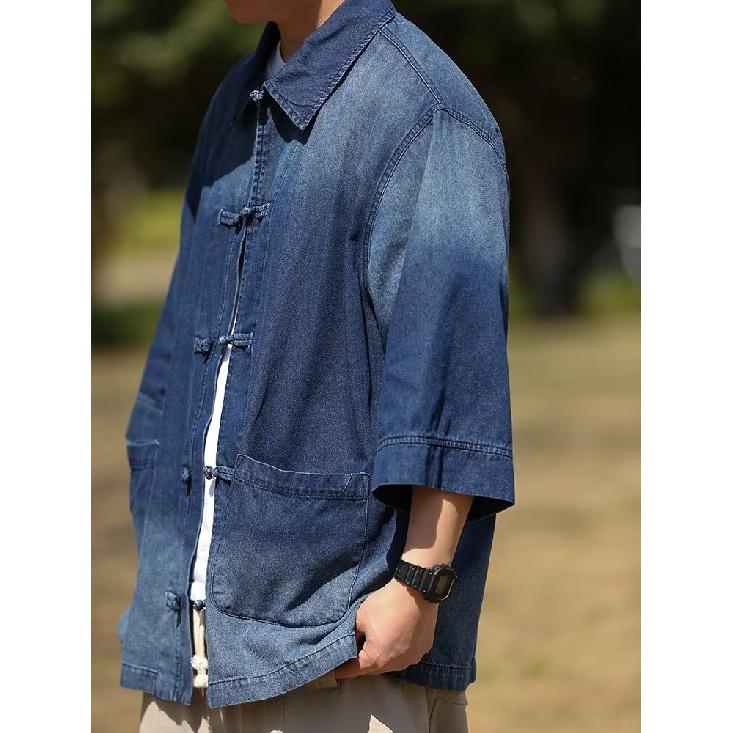 Summer New Chinese Style Vintage Denim Jacket For Men And Women, Loose Retro Button Washed Denim Top