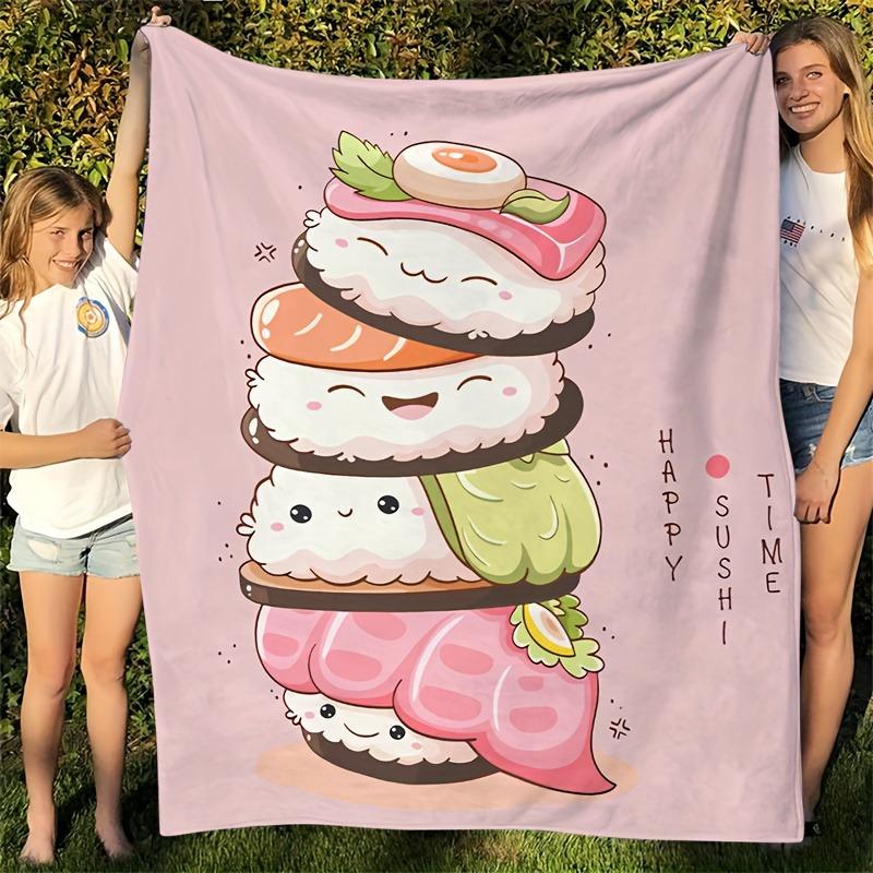 Happy Sushi Asian Influence Flannel printed blanket suitable for all seasons suitable for living room office sofa and travel