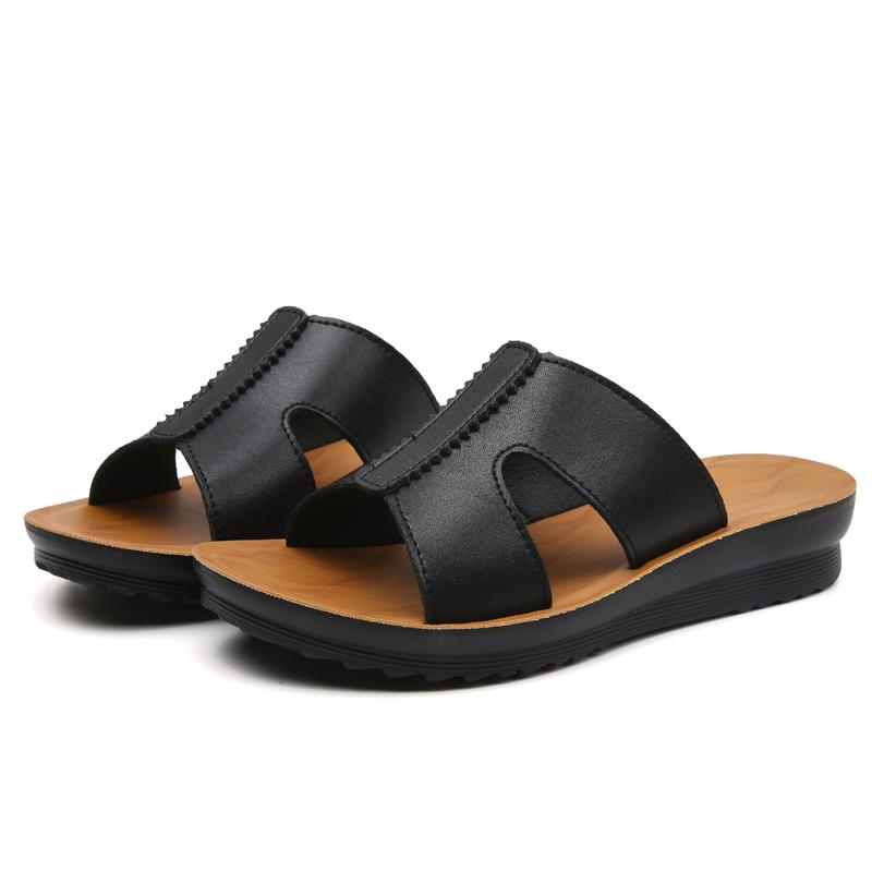 Летние женские сандалии, кожаные однотонные домашние сандалии для дома, сандалии для женщин