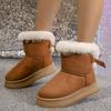 Winter Mid-calf Boots Thick Plush Thick Sole Non-slip Fashion Solid Color Button 2025 Women Boots Classic Retro Brown Long Boots