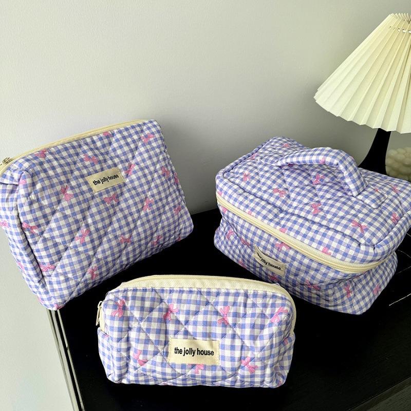 2024 New Plaid Bow Cosmetic Bag, High-looking, Large-capacity, Portable Travel Toiletry Storage Bag