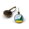 Fashion Flower Printed Famous painting Earring Jewelry Ethnic Big Round Gogh starry night Dangle Earrings Women Wedding Ohrringe