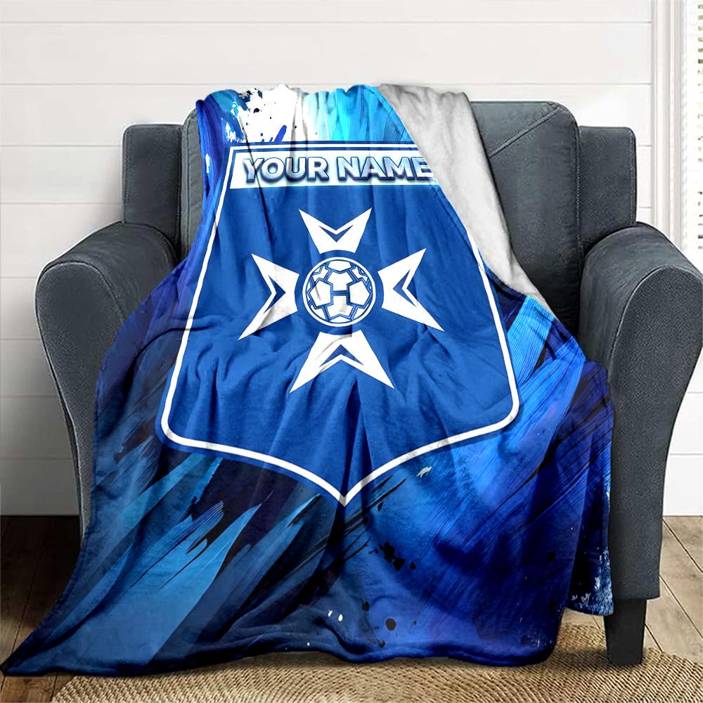 1pc AJ Auxerre Blanket with Custom Name, Gift, for Men and Women, Soft Blanket, Good for Sofa Bed Couch Travel, Lightweight Flannel Blanket