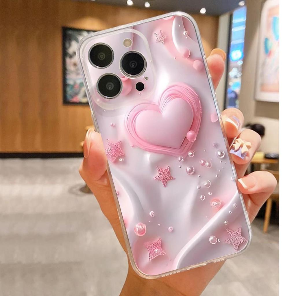 Прозрачный противоударный чехол с розовым сердцем для iPhone 14-17 Pro Max