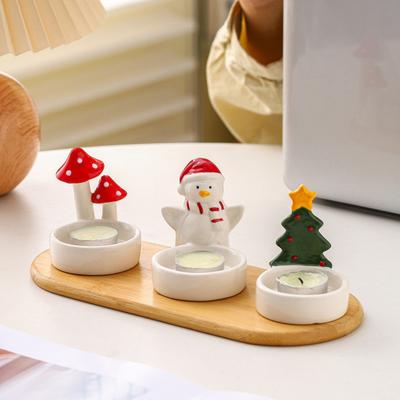 Рождественская керамика Подсвечник Пингвин Рождественская елка Гриб Чайная свеча Вотивная подставка для свечи Подсвечник Настольное украшение