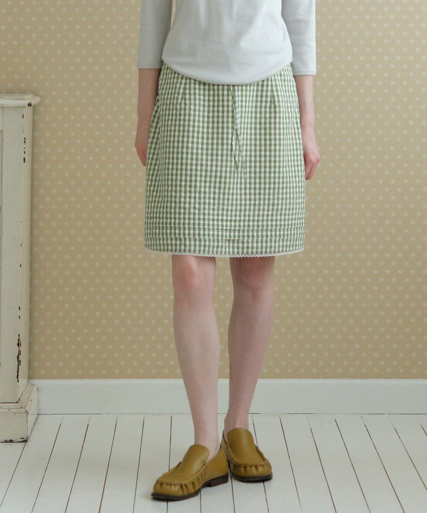 Tudment Gingham Check Midi Skirt_Olive