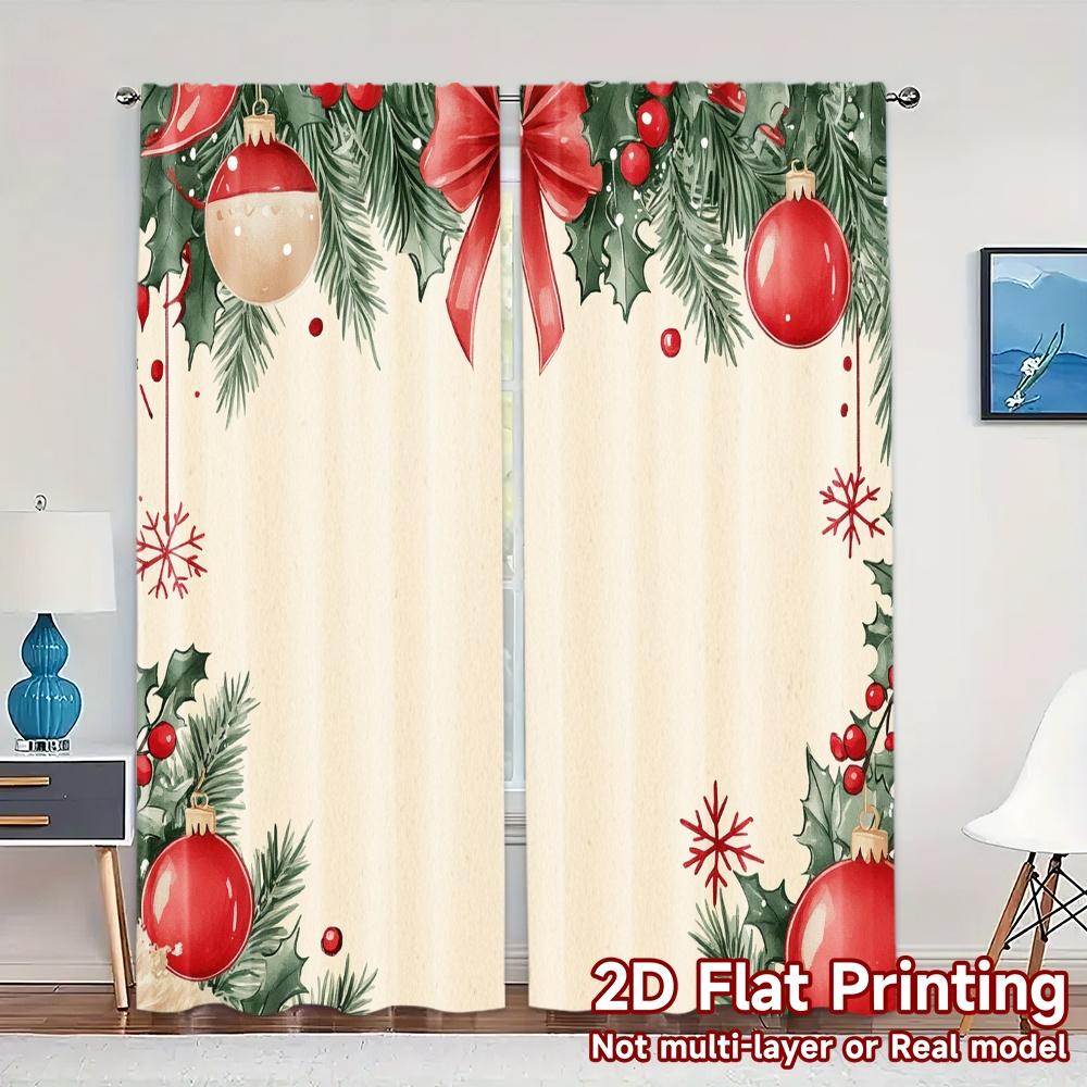 2pcs,Curtains Christmas Ornaments Red Bow Watercolor (2) Modern Contemporary Curtains Versatile Polyester Fabric Curtains